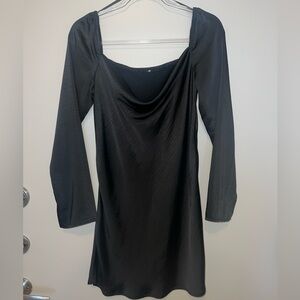 Princess Polly black satin long-sleeve mini dress